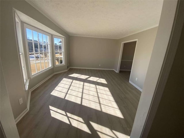 unfurnished room with dark hardwood / wood-style floors and a textured ceiling