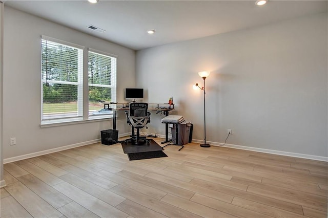 297 Delta Dr, Mcdonough, GA 30252 - exercise area featuring baseboards, wood finished floors, and recessed lighting