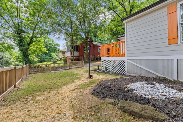 view of yard with a deck and a fenced backyard