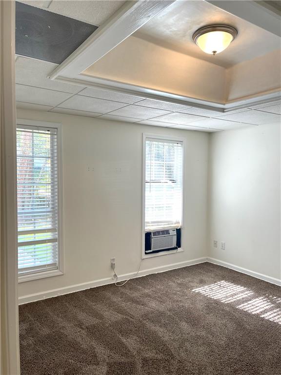 spare room featuring cooling unit, carpet flooring, and plenty of natural light