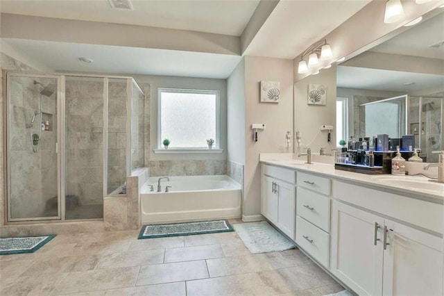 8 Unbridled Way, Newnan, GA 30263 - bathroom featuring a garden tub, double vanity, and a shower stall