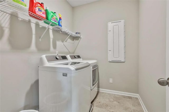 8 Unbridled Way, Newnan, GA 30263 - washroom featuring independent washer and dryer, baseboards, and electric panel