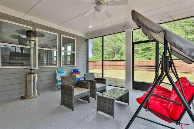 8 Unbridled Way, Newnan, GA 30263 - sunroom with a ceiling fan and outdoor lounge area