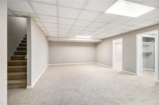 532 Watson St, Toccoa, GA 30577 - finished basement featuring carpet, stairway, and a paneled ceiling