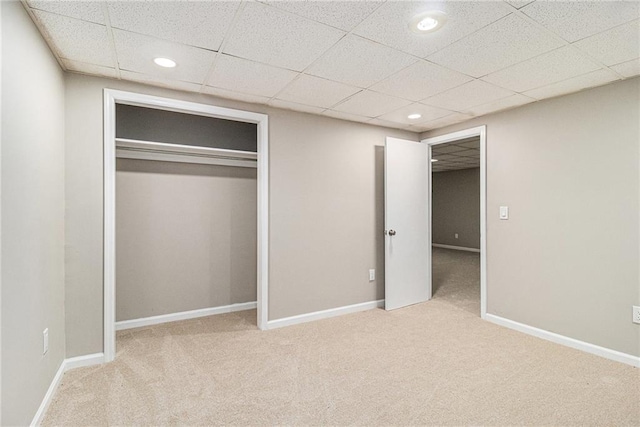 532 Watson St, Toccoa, GA 30577 - unfurnished bedroom featuring carpet floors, recessed lighting, a closet, and a paneled ceiling