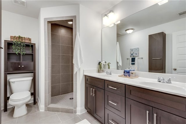 bathroom with tile patterned flooring, toilet, visible vents, and a sink