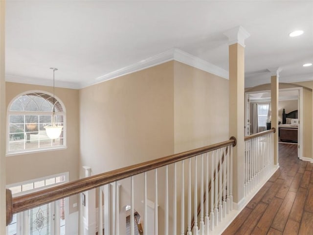 hall featuring crown molding and hardwood / wood-style flooring