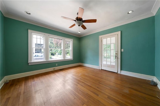 1276 Lanier Blvd NE, Atlanta, GA 30306 - spare room with hardwood / wood-style flooring, baseboards, ceiling fan, crown molding, and recessed lighting