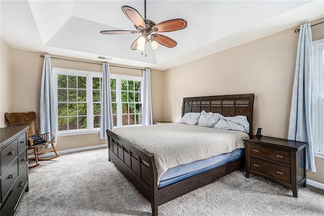 3117 Blowing Wind Ct NW, Acworth, GA 30101 - bedroom with light carpet, a raised ceiling, and ceiling fan
