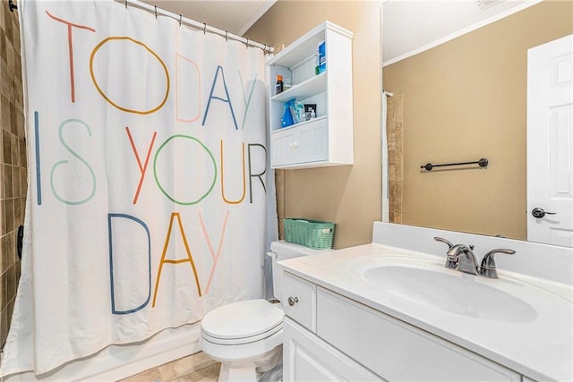 3117 Blowing Wind Ct NW, Acworth, GA 30101 - full bath featuring vanity, ornamental molding, and shower / bath combo with shower curtain