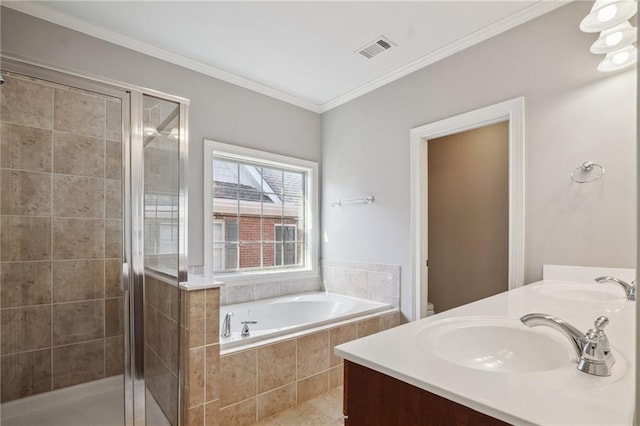 full bathroom featuring a stall shower, visible vents, and a sink