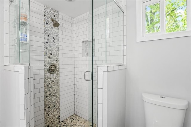 full bath featuring a shower stall and toilet