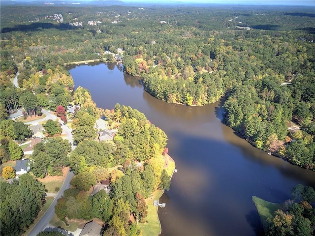 bird's eye view with a water view and a view of trees