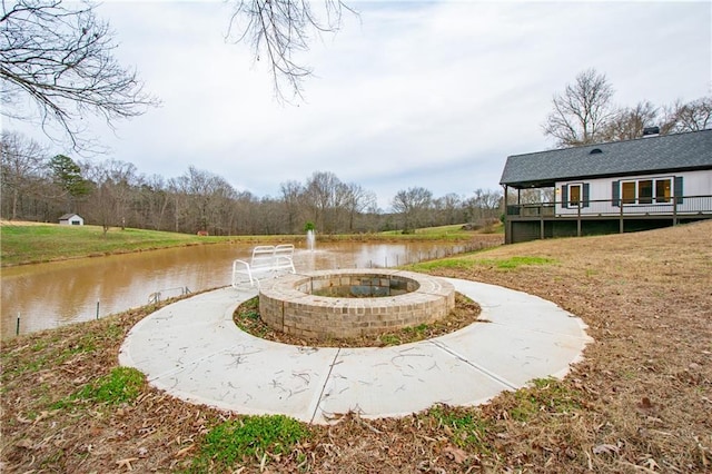 view of community with a water view