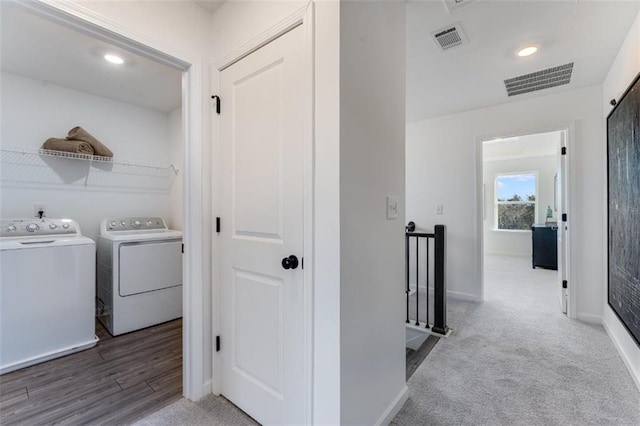 6121 Wayburn St, Tucker, GA 30084 - laundry area with independent washer and dryer, carpet floors, and recessed lighting