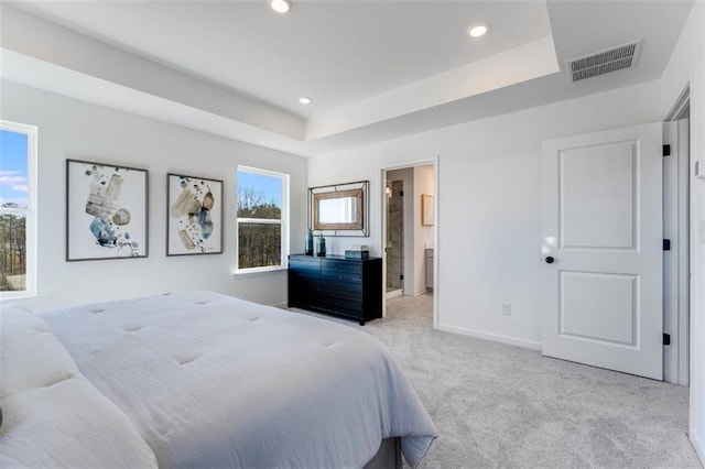 6121 Wayburn St, Tucker, GA 30084 - bedroom featuring carpet, recessed lighting, a raised ceiling, and connected bathroom