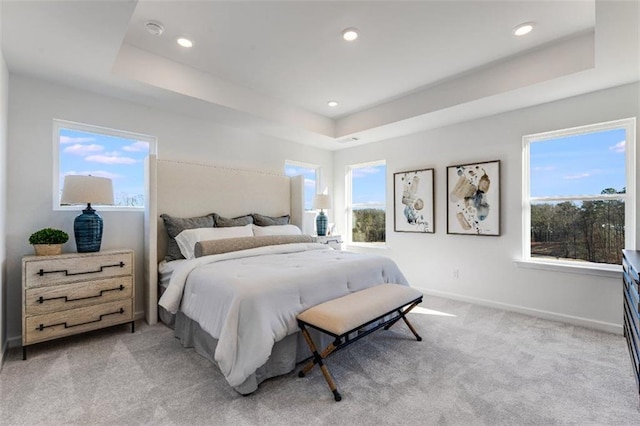 6121 Wayburn St, Tucker, GA 30084 - bedroom featuring a raised ceiling, light colored carpet, and recessed lighting