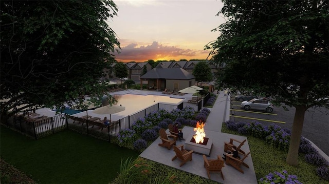 6121 Wayburn St, Tucker, GA 30084 - surrounding community with a fire pit, a patio, and a pool