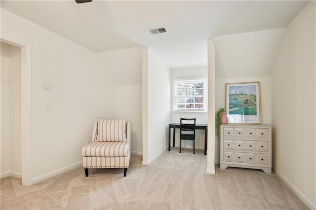 4086 Norton Pl SE, Smyrna, GA 30082 - living area with visible vents, light colored carpet, baseboards, and lofted ceiling