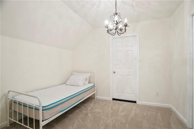 4086 Norton Pl SE, Smyrna, GA 30082 - bedroom featuring lofted ceiling, a notable chandelier, baseboards, and carpet floors