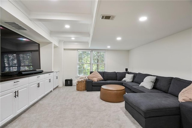 4086 Norton Pl SE, Smyrna, GA 30082 - living area featuring recessed lighting, visible vents, light colored carpet, and beam ceiling