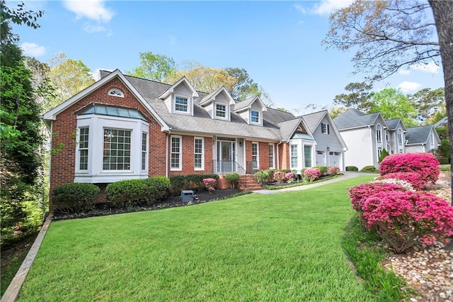 4086 Norton Pl SE, Smyrna, GA 30082 - cape cod-style house with a garage, a front yard, brick siding, a chimney, and a shingled roof