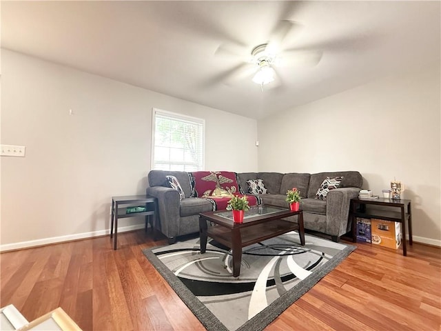 602 Summer Pl, Norcross, GA 30071 - living room with wood finished floors, ceiling fan, and baseboards