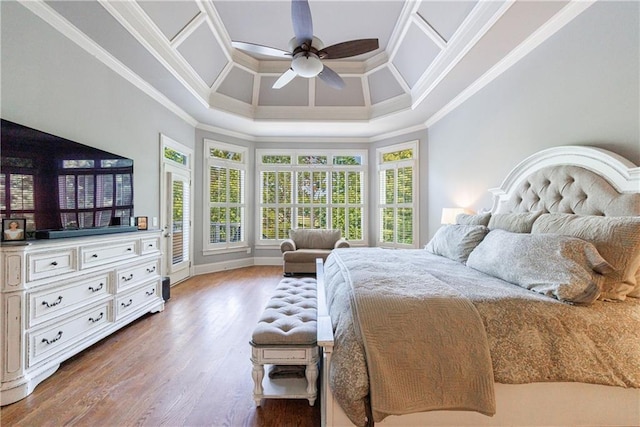 652 Pathview Ct, Dacula, GA 30019 - bedroom featuring crown molding, wood finished floors, and ceiling fan