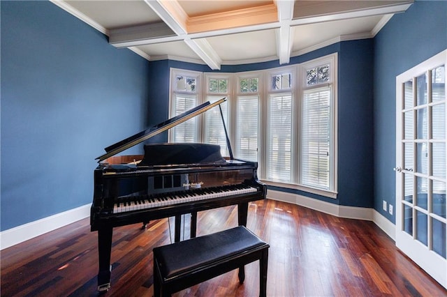 652 Pathview Ct, Dacula, GA 30019 - sitting room featuring baseboards, healthy amount of natural light, beamed ceiling, coffered ceiling, and wood finished floors