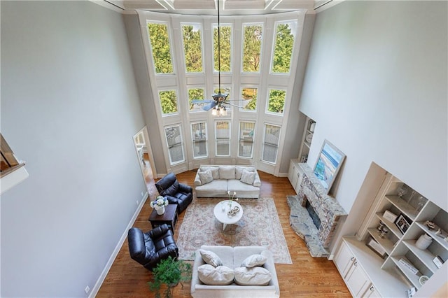 652 Pathview Ct, Dacula, GA 30019 - living area with light wood finished floors, baseboards, and a towering ceiling