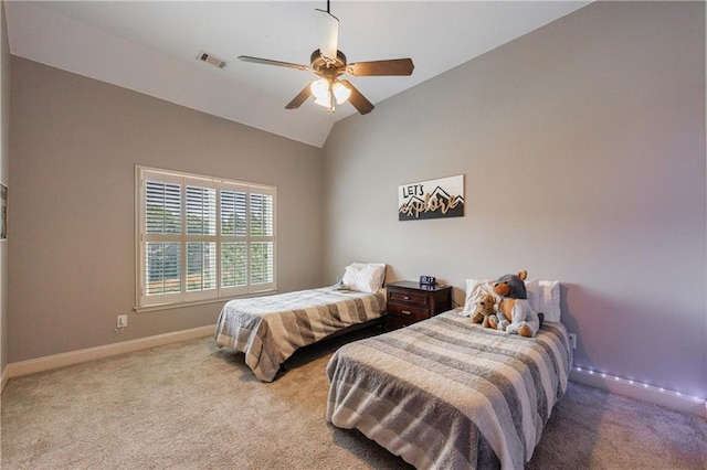 652 Pathview Ct, Dacula, GA 30019 - bedroom featuring carpet flooring, baseboards, lofted ceiling, and ceiling fan