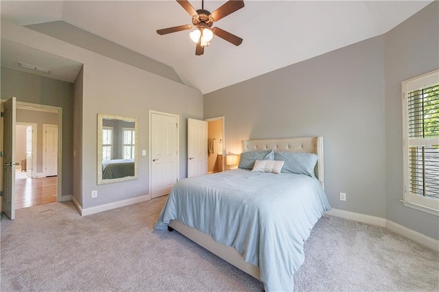 652 Pathview Ct, Dacula, GA 30019 - bedroom featuring carpet floors, vaulted ceiling, baseboards, and ceiling fan