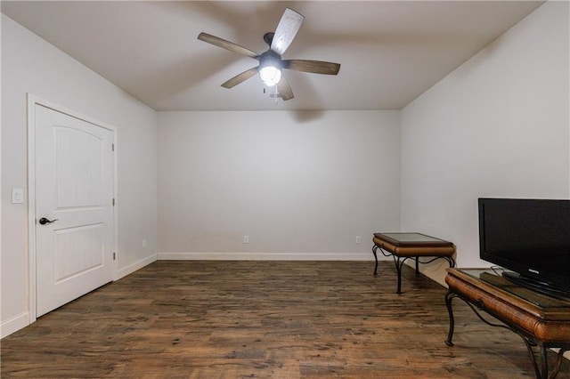 652 Pathview Ct, Dacula, GA 30019 - sitting room with ceiling fan, dark wood-type flooring, and baseboards