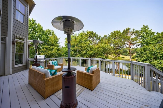 652 Pathview Ct, Dacula, GA 30019 - wooden deck with view of scattered trees and area for grilling