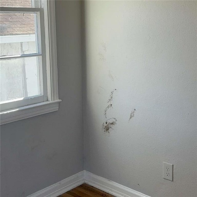 empty room with baseboards, wood finished floors, and a healthy amount of sunlight