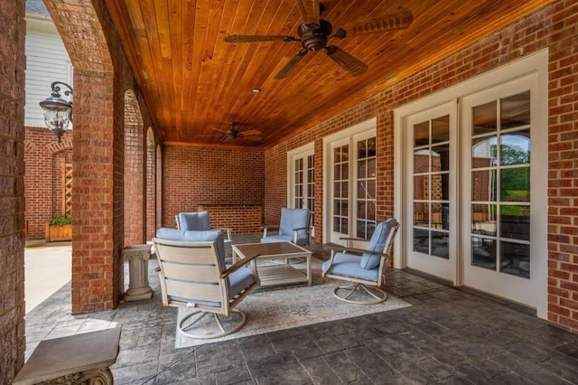 view of patio / terrace featuring ceiling fan and an outdoor hangout area