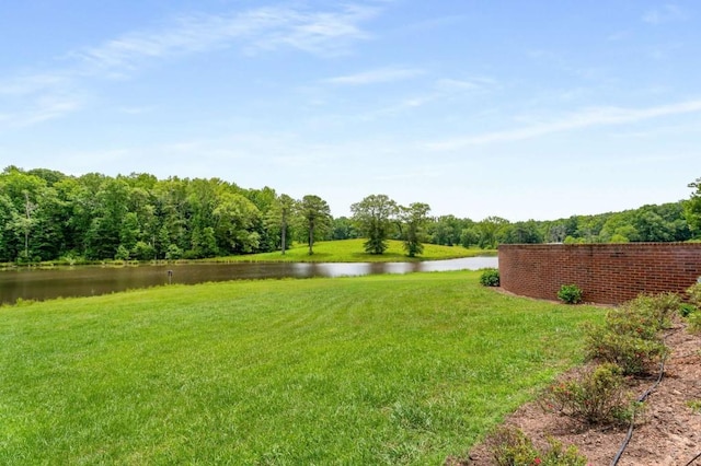 view of yard with a water view