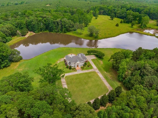 birds eye view of property featuring a rural view and a water view