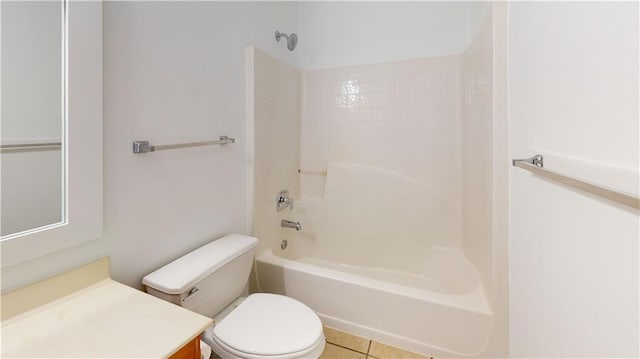 full bathroom featuring tile patterned flooring, vanity,  shower combination, and toilet