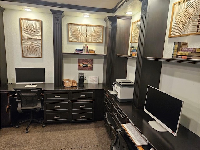 office area with dark colored carpet