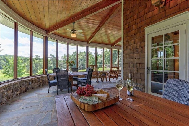 6302 J F Jay Rd, Gainesville, GA 30506 - sunroom / solarium featuring wood ceiling with exposed beams, plenty of natural light, and stone finish flooring