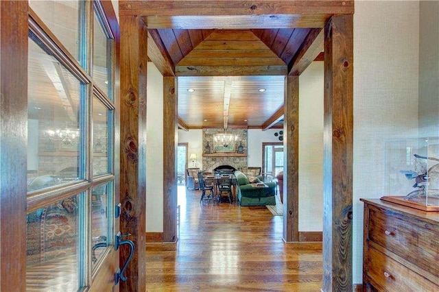 6302 J F Jay Rd, Gainesville, GA 30506 - hall with wood finished floors and wooden ceiling