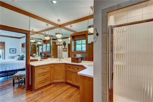 6302 J F Jay Rd, Gainesville, GA 30506 - full bathroom with ensuite bathroom, vanity, wood finished floors, and an enclosed shower