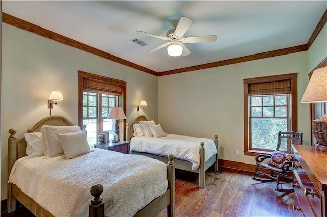 6302 J F Jay Rd, Gainesville, GA 30506 - bedroom with crown molding, wood finished floors, baseboards, and a ceiling fan