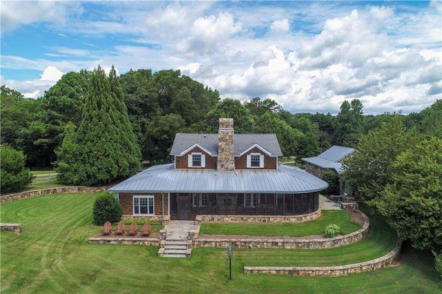 6302 J F Jay Rd, Gainesville, GA 30506 - view of front of home with a front lawn, covered porch, a forest view, and metal roof