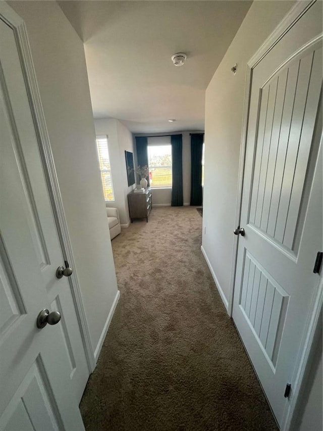 hall with carpet floors and baseboards