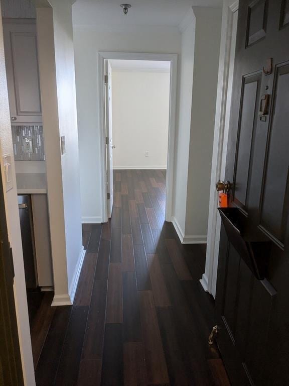 hall featuring dark wood-type flooring