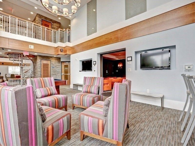 lobby with a towering ceiling