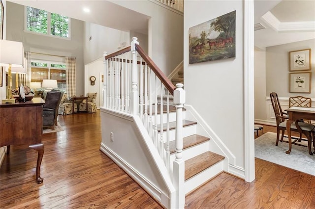 4401 Madison Woods Dr NW, Marietta, GA 30064 - stairway featuring wood finished floors and a high ceiling