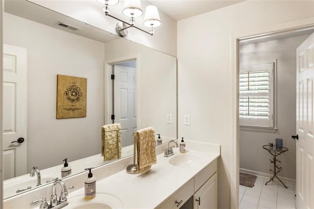 4401 Madison Woods Dr NW, Marietta, GA 30064 - bathroom with double vanity, tile patterned floors, and a chandelier
